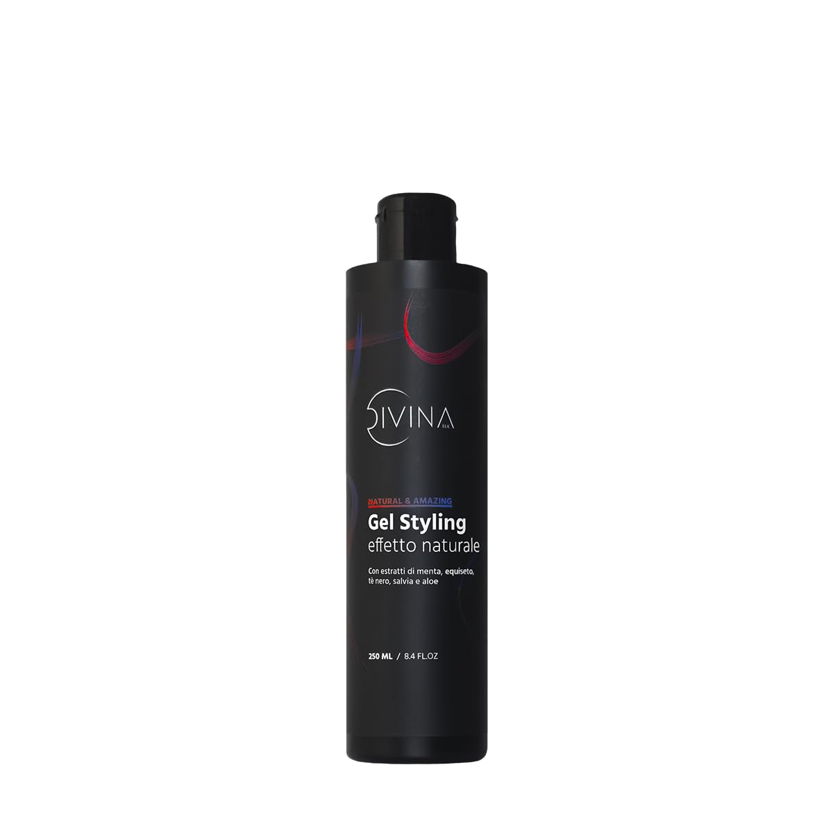 Gel Styling effetto naturale per capelli ricci con estratti di menta, equiseto, tè nero, salvia e aloe Natural&Amazing di DIVINA BLK (250ml)