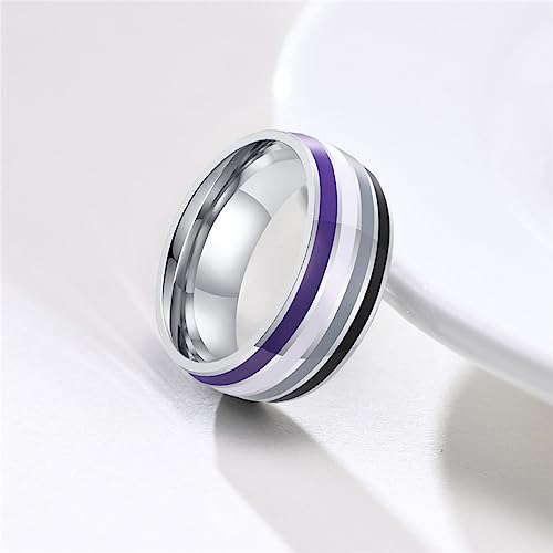 Image of Unisex 8mm Colorful Stripes Pride Ring | Stainless Steel, Unique Cool Enamel, Homosexuals LGBT Gay, Eternity Couple Wedding Band
