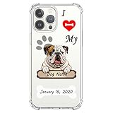 VNGDA Custom Pet Name I Love My English Bulldog Dog Clear Case for iPhone 14 Pro Max 13 12 11 Xs Max