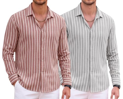 Image of Zombom Men's Regular Fit Vertical Striped Casual Shirt | Full Sleeve Cotton Blend Shirt for Men | Slim Fit Stylish Party