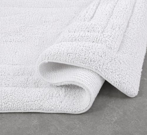 Image of Soft Cotton Linea Design Bath Mat Anti Slip Anti Skid Backing Absorbent Soft Tufted Floor Rug for Bathroom Kitchen Bedroom Pooja Room Home Decor (50X80 CM, White)