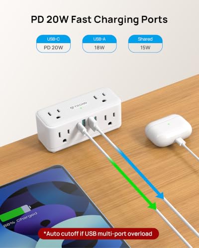 Image of TROND Compact Desk Clamp Power Strip 15 ft, Fit 2.16 inch Tabletop Edge, White