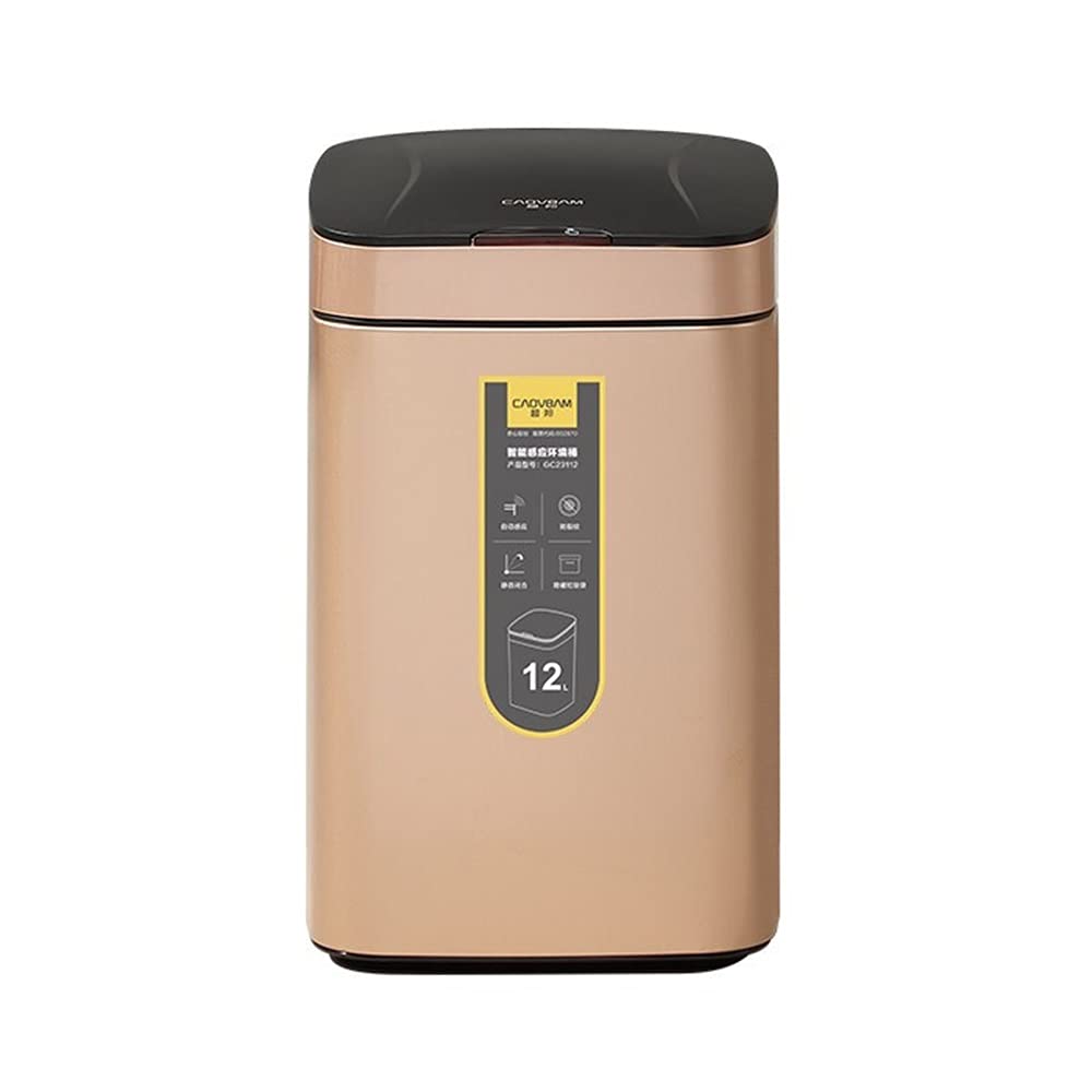 Smart Sensor Trash Can, Household Stainless Steel Waterproof Design with Cover Automatic Opening/closing Lid Toilet Paper Basket(12L)