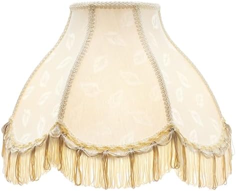 Aspen Creative 30336A Tranditional Scallop Dome Shape Spider Construction Lamp Shade in Butter Cream Jacquard Fabric, 13" wide (5" x 13" x 9 1/2")