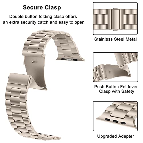 Image of HITZEE Compatible with Apple Watch Ultra Band 49mm Business Stainless Steel Metal Strap Men Women Link Bands Compatible for Apple Watch Ultra 3 /2 /1, 49mm Starlight
