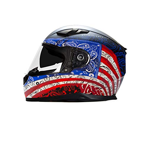 Voss 988 Moto-1 Full Face Helmet America Graphic. Retractable Internal Eyeshade Quick Release DOT ECE - Medium - Flat Red White Blue