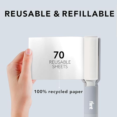 Image of Flint Plus Retractable Lint Remover & Pet Hair Roller for Clothes - Refillable & Reusable Lint Roller with 70 Extra Sticky Tear-Off Sheets - Value Pack, Light Grey