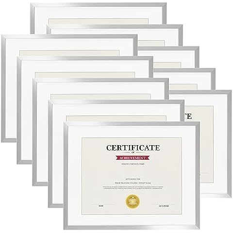Giftgarden 10Pack 8.5x11 Silver Picture Frame with Mat, 11x14 Matted to 8.5 x 11 Certificate Diploma Award Document, Multi 14x11 Frames for Wall or Tabletop Display Cover