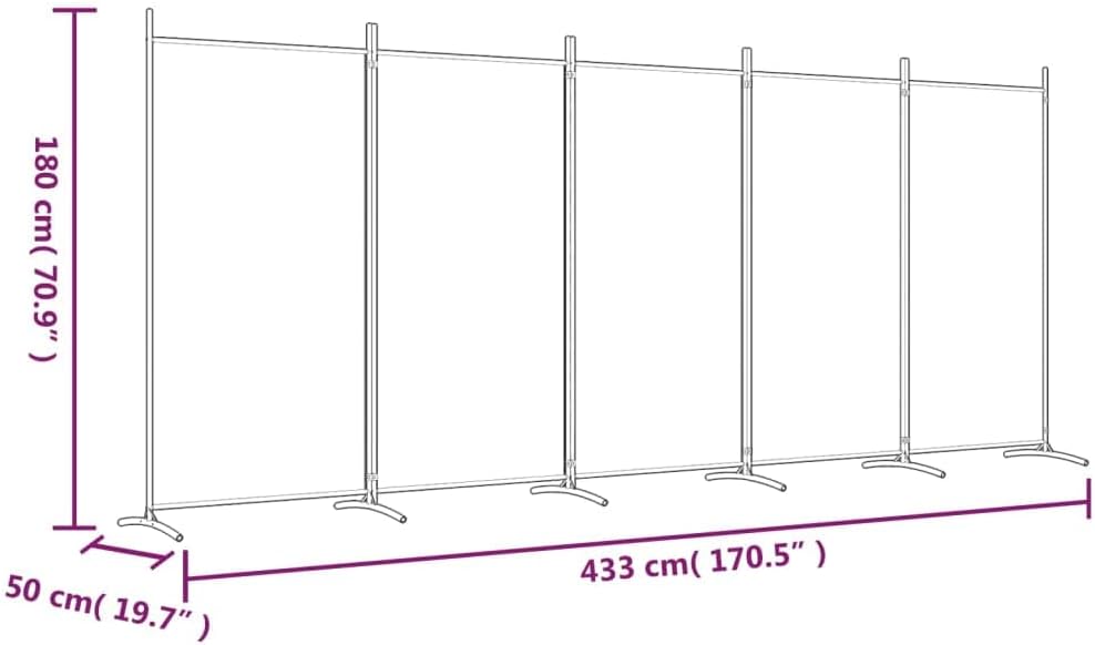 Diagram showing the dimensions of the 5-panel room divider
