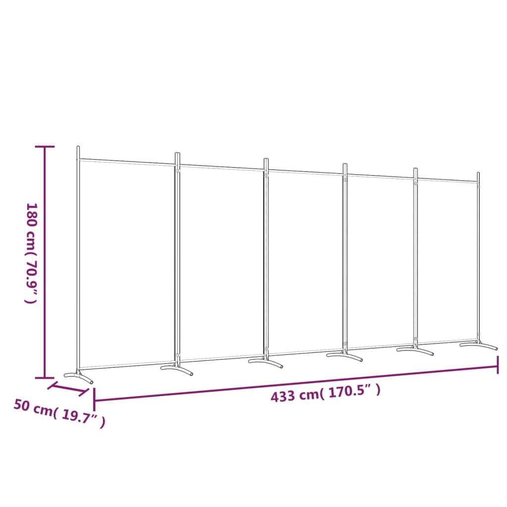 vidaXL Cloison de séparation 5 Panneaux Blanc 433x180 cm Tissu