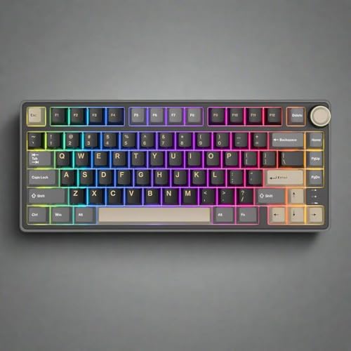 Image of RK ROYAL KLUDGE R75 Wireless Mechanical Keyboard, 75% Percent Custom Gaming Keyboard Gasket Mount RGB Backlit with Knob & PBT Keycaps, BT5.1 /2.4GHz /USB-C, Hot Swappable Cream Switch