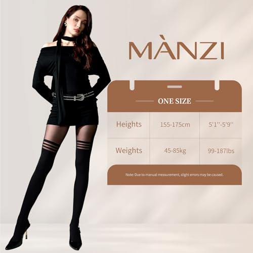 Image of MANZI Mock Suspender Pantyhose for Women Faux Thigh High Stockings Black Over the Knee Goth Sparkly Tights
