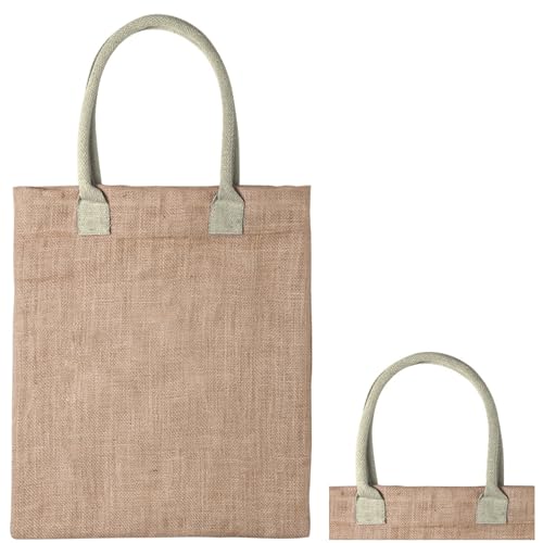 noTrash2003 2 bolsas de yute de 38 cm x 42 cm con asas de longitud media, bolsa de la compra, bolsa de playa, bolsa de tela, 9 kg, capacidad de carga en 6 colores, naturaleza