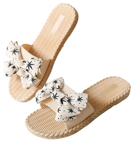 Cute Bowknot Design Slippers for Women Soft Slip-on Sandals Cozy Flat Shoes Versatile Anti-slip Indoor Outdoor Slippers