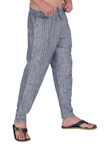 Image of Mens Cotton Linen Striped Plus Size Pyjama