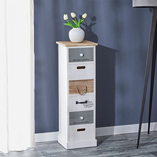 IDIMEX Chiffonnier Salva Petite Commode avec 6 tiroirs en Bois de Paulownia Style Shabby Chic Vintage Rustique Blanc