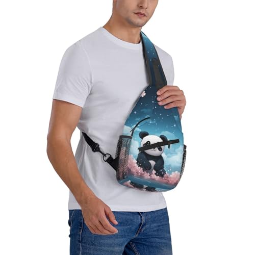 Mochila tipo sling negra con diseño Panda Flower para exteriores miniatura 7