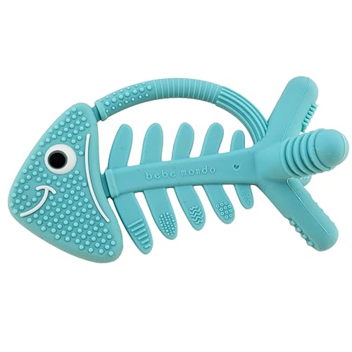 3in1 Infant Toys, Baby Teething Toys 0-3-6-12 Months, Teethers for Babies 3-6 6-12 Months for Teething Relief,Baby Teether Gift,Silicone,Sensory,Baby Toys 0-6 Months,USA Patent Pending,Fish,Turquoise