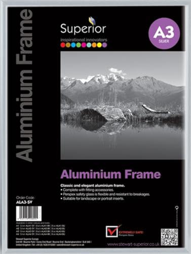 Stewart Superior A3 Brushed Aluminium Picture Frame with Perspex Safety Glass - Silver
