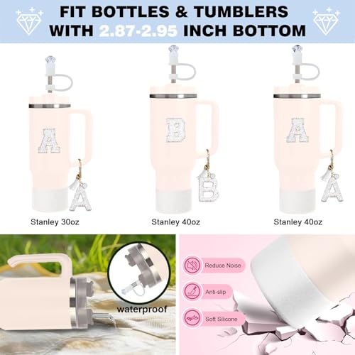 Hpebl 6PCS White for Stanley Cup Accessories Set 30/40 OZ Silver Bling Rhinestone Initials Charms for Stanley Decorations Tumbler Accessories Including Diamond Straw Topper, Spill Stopper（Letter G） - image 4