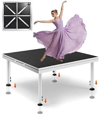 4 x 4 FT Portable Stage Platform, 24" -41.3" Adjustable Height Stage Riser with Folding Legs