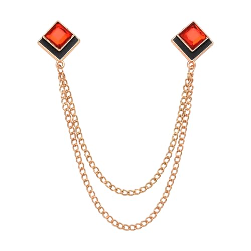 Image of Gem Brooch Pins Hanging Chain Lapel Pin for Men Suits Shirt Collar Brooch Square Crystal Brooch Pin Rhinestone Lapel Pins for Men Tassel Chain Brooch Collar Pins Business Suit Shirt Accessories