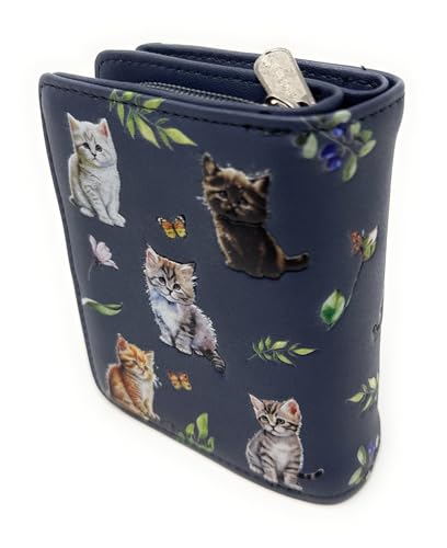 Shag Wear Kitten Garden Small Wallet for Women and Teen Girls Vegan Faux Leather Dark Grey 4.5"3