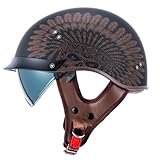 Motorcycle Half Helmet Sun Visor Quick Release Buckle DOT Approved Half Face Helmets...