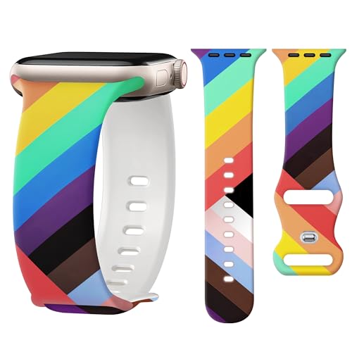 Image of wipalor Pride Rainbow Band Fit Apple Watch Bands for Women 46mm 44mm 45mm 42mm 49mm, Sport Silicone iWatch Bands for Rainbow iPhone Watch Series 10 9 8 7 SE 6 5 4 3 2 1 Ultra-Pride