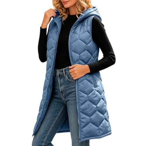 Houjibfa Long Puffer Vest Women Winter Hooded Sleeveless Coat With Pockets - image 2