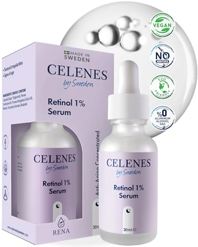 Celenes By Sweden Sérum Facial con Retinol 1% Anti-Envejecimiento – Fórmula Sin Agua para Líneas Finas, Arrugas y Tono de Piel Desigual – Vegano, y Potenciador de Colágeno para una Tez Radiante