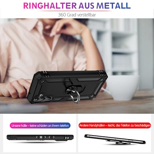 Image of Heavy Duty Case for Samsung Galaxy S25 Plus Phone Case with Screen Protector, Military Grade Shockproof Rugged Protective Cover for Samsung S25 Plus, with Metal Ring Magnetic Kickstand (Black)
