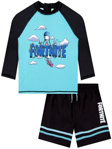 Fortnite Kinderbadehose Set als Badeanzug Jungen stylischer Schwimmanzug Kinder 2-teilig mit Langarm 134