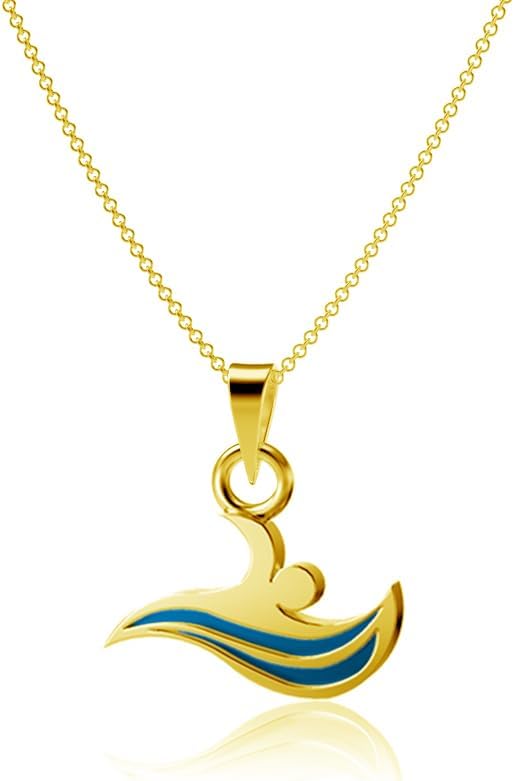 Dayna Designs Swimming Pendant Necklace - Gold Plated Enamel over 925 Solid Sterling Silver, 18 Inch Rope Chain, Hypoallergenic Jewelry Gifts for Women Athletes, Team Charm, Mini Triathlon Charm