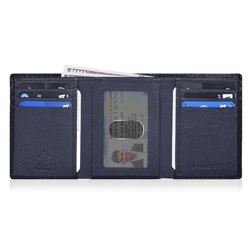 Image of Tri fold Leather Wallet for Men with RFID | Slim Wallets for Men with 1 ID and 6 Credit card slots | Front Pocket Minimalist