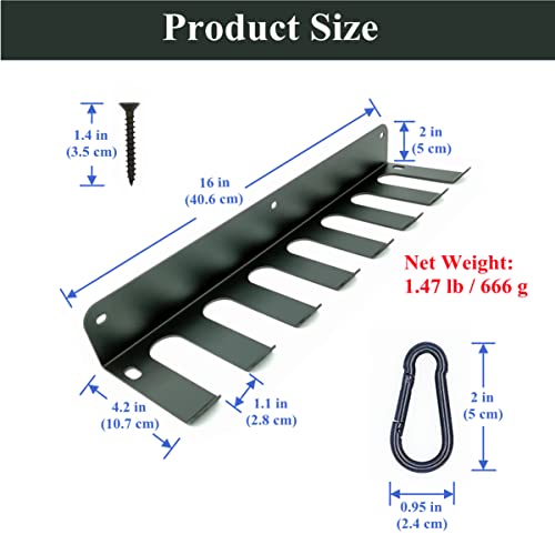 Pramoon Baseball Bat Rack, Wall Mount, Hold 14 Baseball/Softball Bats, Solid Steel Heavy Duty Metal Bat Holder, Sports Equipment Organizer Hanger, With 2 Black Hanging Buckles #TOP5