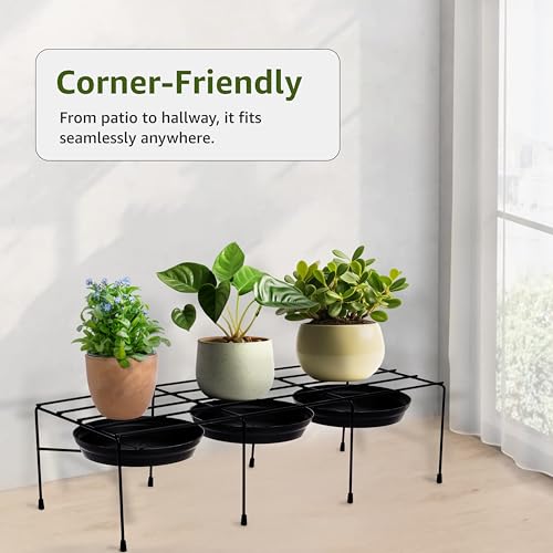 Image of Amazon Brand - Solimo Metal Plant Stand (Set of 4, Black) - Heavy-Duty, Rust-Resistant Iron Rack, Indoor & Outdoor Use, 22 x 58 x 16 cm, Supports 32.5 kg per Shelf