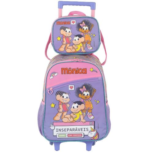 Kit Mochila de Rodinha Turma da Monica Star Roxo + Lancheira