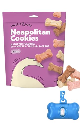 Wiggles-Wags-Neapolitan-Dog-Cookies-Strawberry-Vanilla-Carob-Flavors-14-oz-with-DN-Essentials-Bone-Shaped-Waste-Bag-Dispenser-Roll Wiggles & Wags Neapolitan Dog Cookies, Strawberry, Vanilla & Carob Flavors, 14 oz with DN Essentials Bone Shaped Waste Bag Dispenser & Roll - Image 1