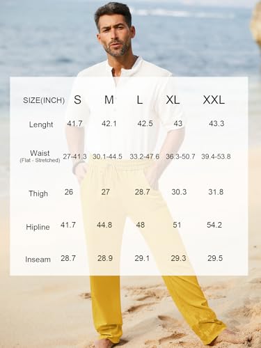 Image of iWoo Linen Pants Men Casual 2025 Summer Beach Elastic Drawstring Waist Yoga Pants Travel Baggy Work Pant Pajama