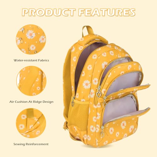 Glodwheat Daisy Printed Backpack For Girls- 3Pc Set With Lunch Box & Pencil Case, Lightweight Water-Resistant Bookbag For Elementary School by goldwheat - Used condition - Image 3