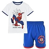 Disney Spider-Man Jungen Set, T-Shirt und Shorts, 100% Baumwolle, Weiß und Blau, Avengers Fanmode, Größen 98-128, bequem, Sommer, Marvel (Weiss, 110)
