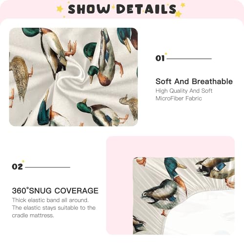 Image of Farm Mallard Duck Retro Crib Sheets Soft Breathable Fitted Baby Crib Sheets Mattress Cover for Girls Boys, 52 inch x 28 inch x 9 inch