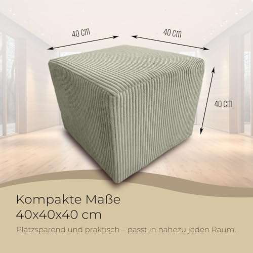 Extrasen Hocker Wohnzimmer Sitzhocker - Quadratisch 40 x 40 cm - Sofahocker - Dünner Cord Schwarz