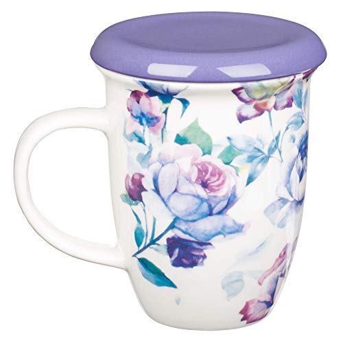 Christian Art Gifts Coffee/Tea Mug With Lid/Coaster Be Still And Know – Psalm 46:10 Bible Verse Encouraging Gift For Women 13 Ounce Ceramic Purple Roses Large Teacup With Lid #TOP2