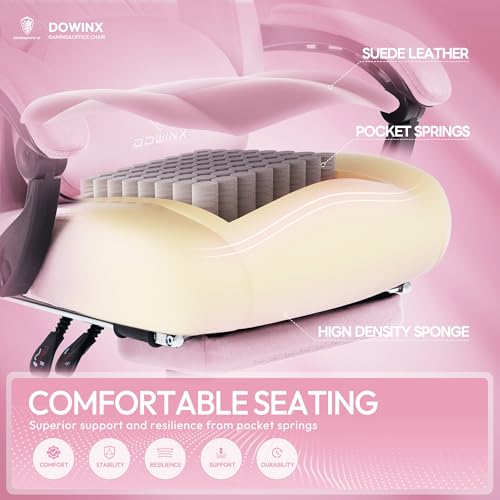 Sedia Gaming Ergonomica, Poltrona Gaming con Cuscini in Tessuto, Rotelle e Poggiatesta, Sedia da gaming Traspirante con Poggiapiedi e Supporto per la Zona Lombare, Rose - Sedia gaming - Immagine 5