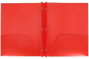 AURORA LLC School Supplies Plastic Folders with Prongs and Two Pockets (Red)