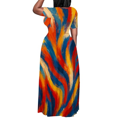 Image of PinkPatty Plus Size Dress for Women Casual Crew Neck Short Sleeve Maxi Dress Oversized Summer Beach Dresses with Pockets