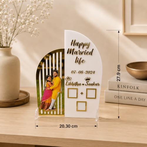 Image of Couple Thumb Gift with Photo (27.90 Cm X 20.30 Cm)| Wedding Thumb Print | Finger Print Gift| Personalized Text | Golden Metal Design (Photo Model)