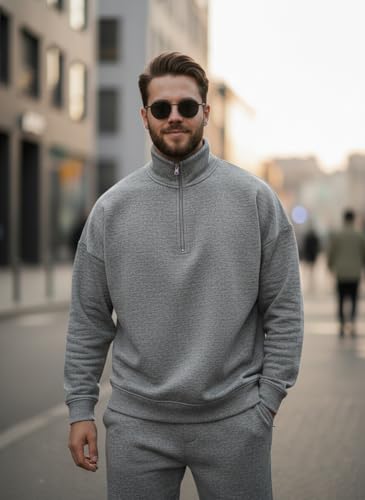Image of Mack Jonney Solid Half Zipper Track Suit for men | Co-ord Set | Warm Fleece Tracksuit Set | Full Sleeve Sweatshirt